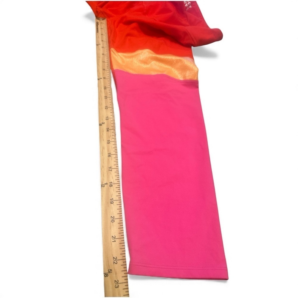 JoyLab Colorblock Leggings Size Large Red Orange Pink Flat Waistband Stretch - Picture 12 of 12